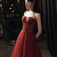 High quality sequin long prom dress burgundy evening dress - Thumbnail 2