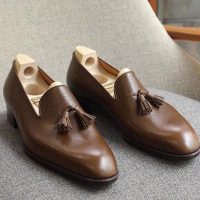 New handmade brown tassels loafer leather formal shoes