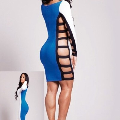 Blue and white open side dress