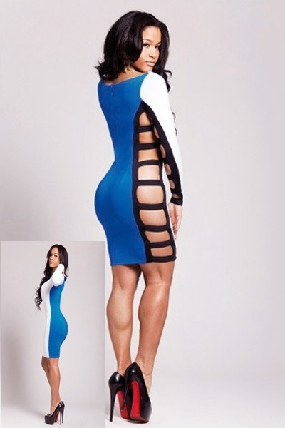 Blue and white open side dress