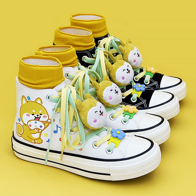 Cute corgi handpainted high top shoes  - 3colors - Thumbnail 2