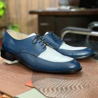 Men's Two Tone Handmade Lace Up Derby Leather Shoes, Apron Toe Dress Leather Shoes - Thumbnail 1