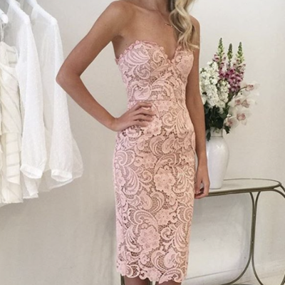 Coral lace bridesmaid dresses tea length - Thumbnail 2