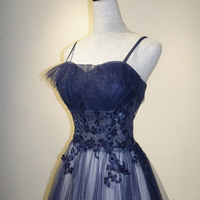 Blue tulle sequins long prom dress blue evening dress - Thumbnail 1