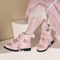 Kawaii Bowknot Heart Buckle Fleece Boots - Thumbnail 1