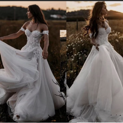 Off shoulder wedding dresses bridal gown with appliques beads - Thumbnail 3