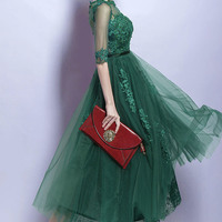 Green tulle lace short prom dress homecoming dress - Thumbnail 3
