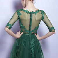 Green tulle lace short prom dress homecoming dress - Thumbnail 6