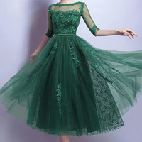Green tulle lace short prom dress homecoming dress - Thumbnail 7