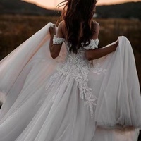 Off Shoulder Wedding Dresses Bridal Gown with Appliques Beads - Thumbnail 1