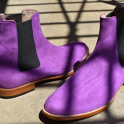 Outclass hot sale christmas purple boot, handmade chelsea suede boot