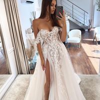 Charming A Line Sweetheart Tulle Wedding Dresses with Appliques - Thumbnail 1
