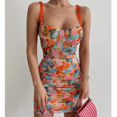 Women chain skinny print sleeveless dress