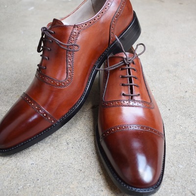 Decent wear men's hand stitch brown cap toe shoes, leather lace up formal shoes