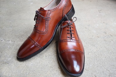 Decent Wear Men's Hand Stitch Brown Cap Toe Shoes, Leather Lace Up Formal Shoes
