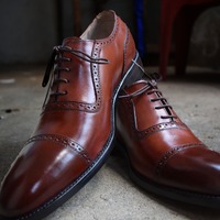 Decent Wear Men's Hand Stitch Brown Cap Toe Shoes, Leather Lace Up Formal Shoes - Thumbnail 1