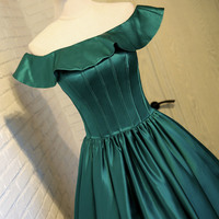 Green satin short prom dress A-line homecoming dress - Thumbnail 1