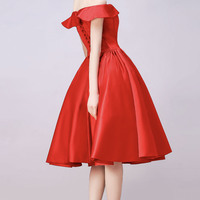 Green satin short prom dress A-line homecoming dress - Thumbnail 4