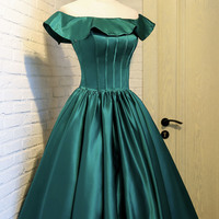 Green satin short prom dress A-line homecoming dress - Thumbnail 5