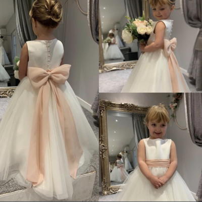 Flower girl dresses for wedding party with bowknot sash - Thumbnail 2
