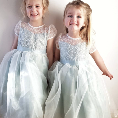 Tea length flower girl dresses with short sleeves - Thumbnail 2