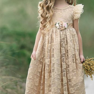 Lace flower girl dresses with handmade flowers - Thumbnail 1