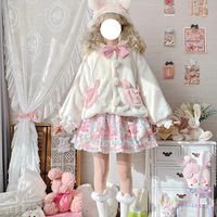 Cute Fluffly Rabbit Bunny Ears Plush Thick Warm Winter White & Pink Coats Jackets - Thumbnail 6