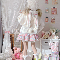 Cute Fluffly Rabbit Bunny Ears Plush Thick Warm Winter White & Pink Coats Jackets - Thumbnail 8