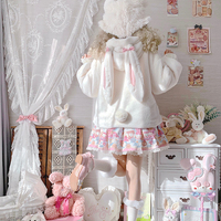 Cute Fluffly Rabbit Bunny Ears Plush Thick Warm Winter White & Pink Coats Jackets - Thumbnail 7