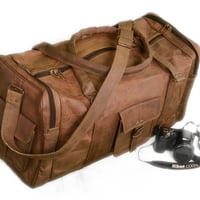 New Handmade Leather Sports travel Duffer Shoulder strip Bag. - Thumbnail 3