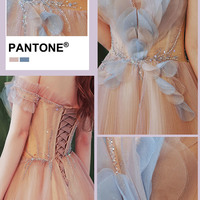 Pink tulle long prom dress A-line evening dress - Thumbnail 6
