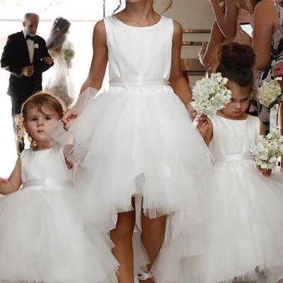 Cute asymmetrical jewel neck flower girl dress