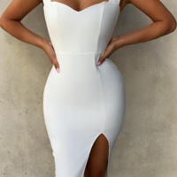 Sling Slim Solid Color V-Neck Sleeveless Dress - Thumbnail 1