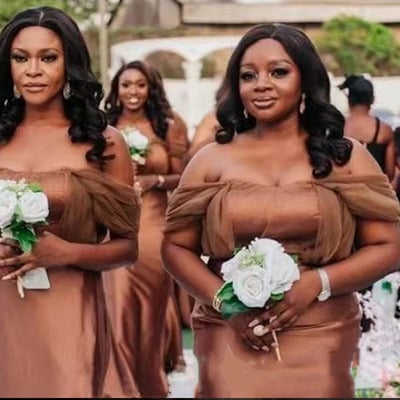 Plus size off shoulder bridesmaid dresses dark burnt orange - Thumbnail 4