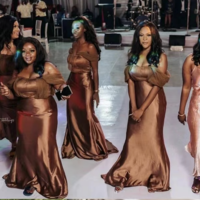 Plus Size Off Shoulder Bridesmaid Dresses Dark Burnt Orange - Thumbnail 1