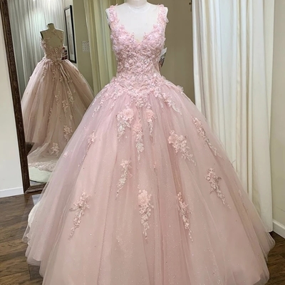 Pink sweetheart tulle lace ball gown sweet 16 dress,901