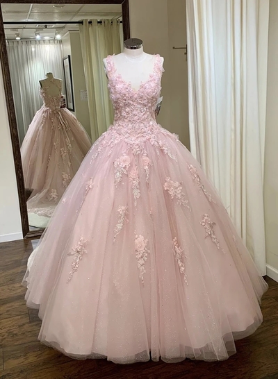Pink sweetheart tulle lace ball gown sweet 16 dress,901