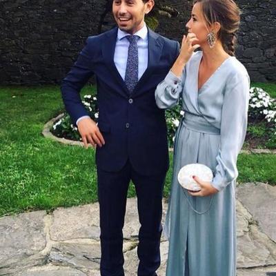 Floor-length long sleeves v-neck chiffon prom dress - Thumbnail 1