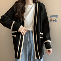 Retro Open Front Striped Cardigan - Thumbnail 2