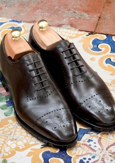 Latest Men's Hand Made Black Cap Toe Brogue Leather Lace Up Shoes