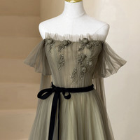 Stylish tulle long prom dress A-line evening dress - Thumbnail 1