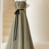Stylish tulle long prom dress A-line evening dress - Thumbnail 3