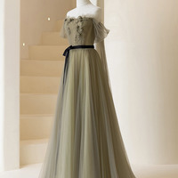 Stylish tulle long prom dress A-line evening dress - Thumbnail 2