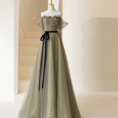 Stylish tulle long prom dress a-line evening dress - Thumbnail 2