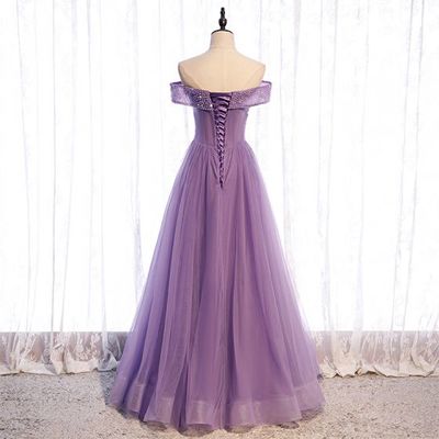 Off the Shoulder Lilac Beaded Prom Dress,1473