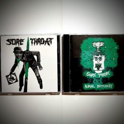 Sore throat 'aural butchery demo/death to capitalist hardcore/noise annoys demo cd