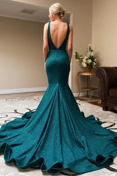 Mermaid Dark Green Long Prom Dress with Slit,1474