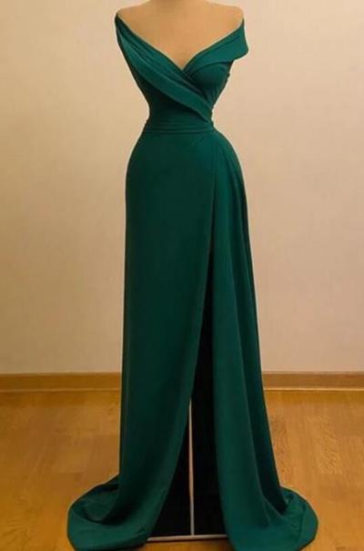 Sexy Off The Shoulder Split Front Stain Prom Dresses