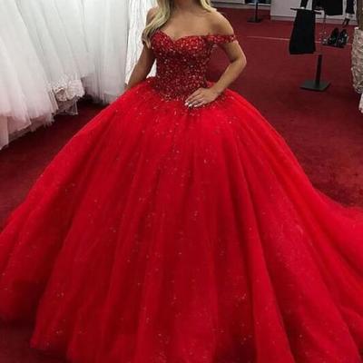 Off the shoulder red prom dresses with appliques - Thumbnail 3