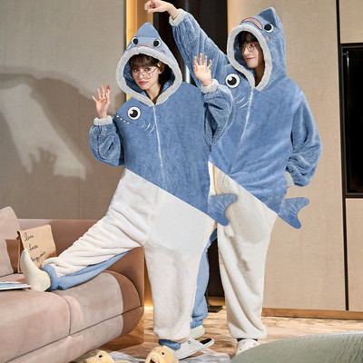 Kawaii Shark Fleece Onesie Couple Pajama